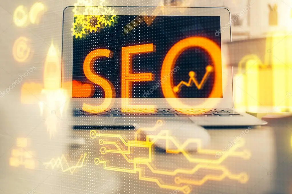 Wykres analityczny SEO na ekranie komputera
